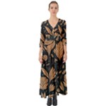 Background Pattern Leaves Texture Button Up Boho Maxi Dress