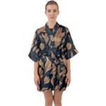 Background Pattern Leaves Texture Half Sleeve Satin Kimono 