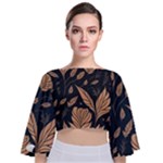 Background Pattern Leaves Texture Tie Back Butterfly Sleeve Chiffon Top