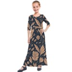 Background Pattern Leaves Texture Kids  Quarter Sleeve Maxi Dress