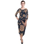 Background Pattern Leaves Texture Quarter Sleeve Midi Velour Bodycon Dress