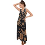 Background Pattern Leaves Texture V-Neck Chiffon Maxi Dress