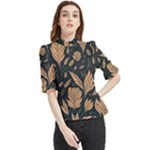 Background Pattern Leaves Texture Frill Neck Blouse