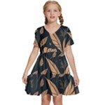 Background Pattern Leaves Texture Kids  Short Sleeve Tiered Mini Dress
