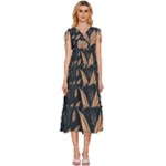 Background Pattern Leaves Texture V-Neck Drawstring Shoulder Sleeveless Maxi Dress
