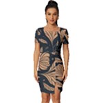 Background Pattern Leaves Texture Fitted Knot Split End Bodycon Dress