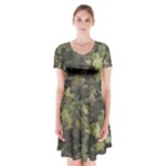 Green Camouflage Military Army Pattern Short Sleeve V-neck Flare Dress