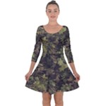 Green Camouflage Military Army Pattern Quarter Sleeve Skater Dress