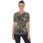 Green Camouflage Military Army Pattern Shoulder Cut Out Short Sleeve Top