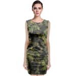 Green Camouflage Military Army Pattern Sleeveless Velvet Midi Dress