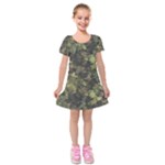 Green Camouflage Military Army Pattern Kids  Short Sleeve Velvet Dress