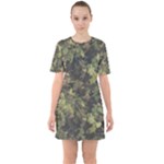 Green Camouflage Military Army Pattern Sixties Short Sleeve Mini Dress