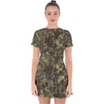 Green Camouflage Military Army Pattern Drop Hem Mini Chiffon Dress