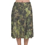 Green Camouflage Military Army Pattern Velvet Flared Midi Skirt