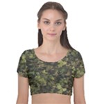 Green Camouflage Military Army Pattern Velvet Short Sleeve Crop Top 