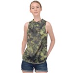 Green Camouflage Military Army Pattern High Neck Satin Top