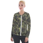 Green Camouflage Military Army Pattern Velvet Zip Up Jacket