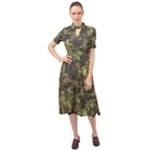 Green Camouflage Military Army Pattern Keyhole Neckline Chiffon Dress