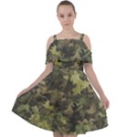 Green Camouflage Military Army Pattern Cut Out Shoulders Chiffon Dress