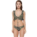 Green Camouflage Military Army Pattern Low Cut Ruffle Edge Bikini Set