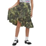 Green Camouflage Military Army Pattern Kids  Ruffle Flared Wrap Midi Skirt