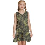 Green Camouflage Military Army Pattern Kids  Sleeveless Tiered Mini Dress