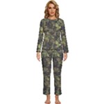 Green Camouflage Military Army Pattern Womens  Long Sleeve Lightweight Pajamas Set