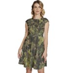 Green Camouflage Military Army Pattern Cap Sleeve High Waist Dress