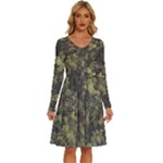 Green Camouflage Military Army Pattern Long Sleeve Dress With Pocket