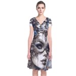 Woman in Space Short Sleeve Front Wrap Dress