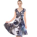 Woman in Space Cap Sleeve Front Wrap Midi Dress