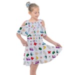 Snails Butterflies Pattern Seamless Kids  Shoulder Cutout Chiffon Dress