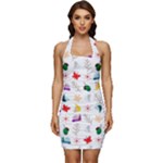 Snails Butterflies Pattern Seamless Sleeveless Wide Square Neckline Ruched Bodycon Dress