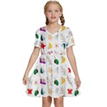 Snails Butterflies Pattern Seamless Kids  Short Sleeve Tiered Mini Dress