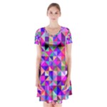 Floor Colorful Triangle Short Sleeve V-neck Flare Dress