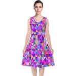 Floor Colorful Triangle V-Neck Midi Sleeveless Dress 