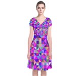Floor Colorful Triangle Short Sleeve Front Wrap Dress