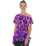 Floor Colorful Triangle Off Shoulder Tie-Up T-Shirt