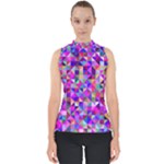 Floor Colorful Triangle Mock Neck Shell Top
