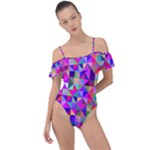 Floor Colorful Triangle Frill Detail One Piece Swimsuit