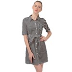 Abstract Diagonal Stripe Pattern Seamless Belted Shirt Dress