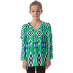 Beauitiful Geometry Kids  V Neck Casual Top