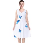 Butterfly-blue-phengaris V-Neck Midi Sleeveless Dress 
