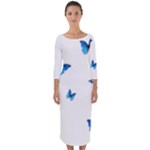 Butterfly-blue-phengaris Quarter Sleeve Midi Bodycon Dress