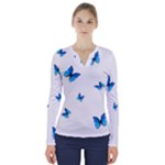 Butterfly-blue-phengaris V-Neck Long Sleeve Top