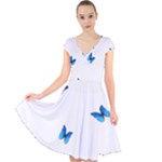 Butterfly-blue-phengaris Cap Sleeve Front Wrap Midi Dress