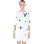 Butterfly-blue-phengaris Quarter Sleeve Pocket Dress