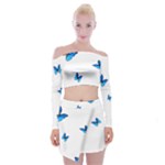 Butterfly-blue-phengaris Off Shoulder Top with Mini Skirt Set