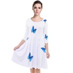 Butterfly-blue-phengaris Quarter Sleeve Waist Band Dress