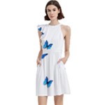 Butterfly-blue-phengaris Cocktail Party Halter Sleeveless Dress With Pockets